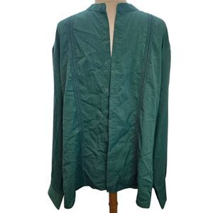 COOFANDY Band Collar Green Button Up Shirt Men embroidered